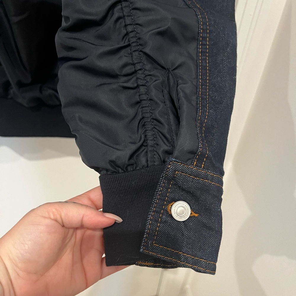 All Saints denim and nylon trucker jacket rinse denim with ruched nylon back NWT - Picture 8 of 13